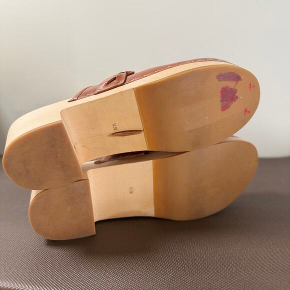 Loeffler Randall Lupa Genuine Leather Braided Wooden Clog Mule Shoes Size 10.5M - Picture 7 of 11